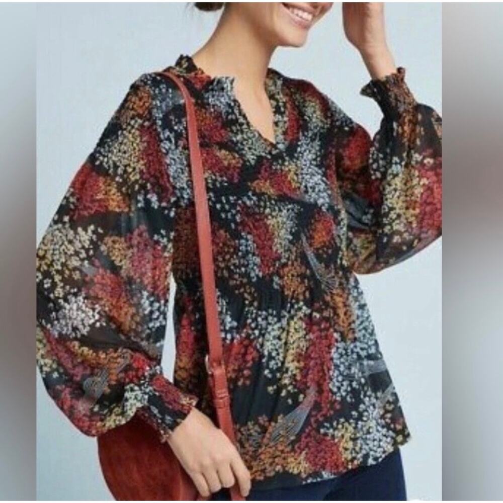 Anthropologie Akemi + Kin Adria Smocked Ditsy Floral Blouse Women's XL Peasant